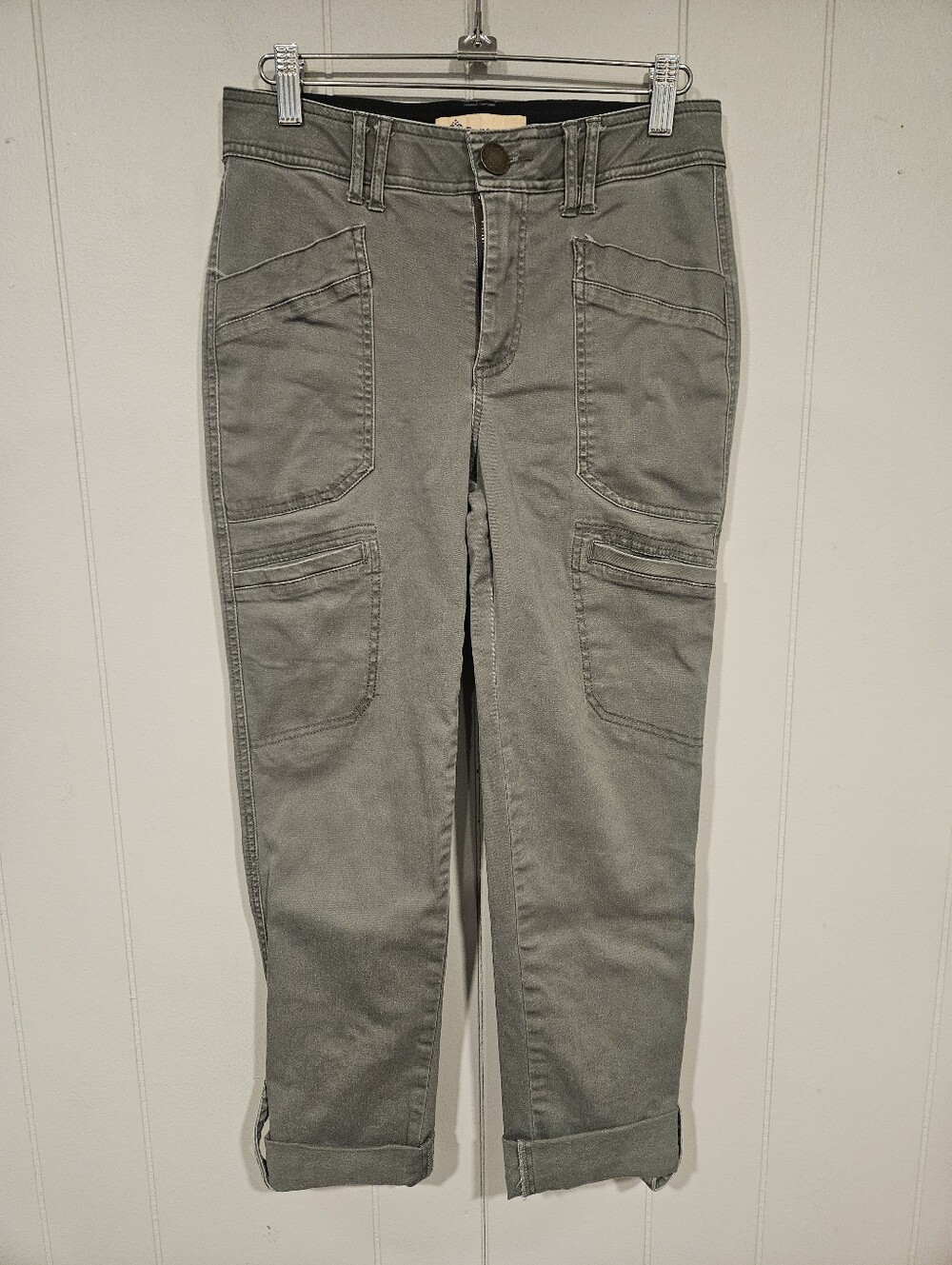 Democracy Womens Ab Technology Crop Cargo Pants Gray Sz 2 Roll Tab Cuffs  27x24